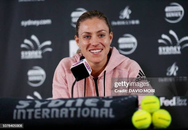 Angelique Kerber from Germany speaks during a press conference at the Sydney International tennis tournament in Sydney on January 7, 2019. - -- IMAGE...