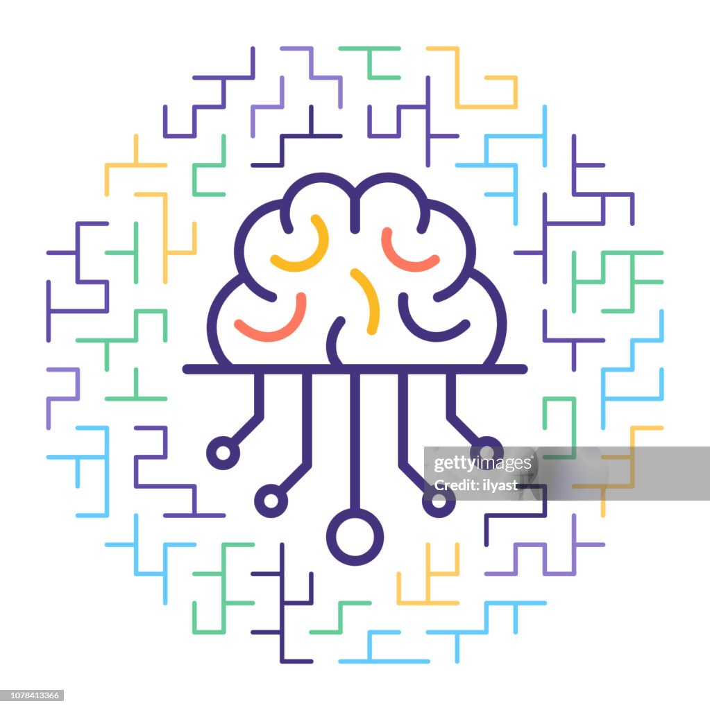 Smart Artificial Intelligence Line Icon Illustration