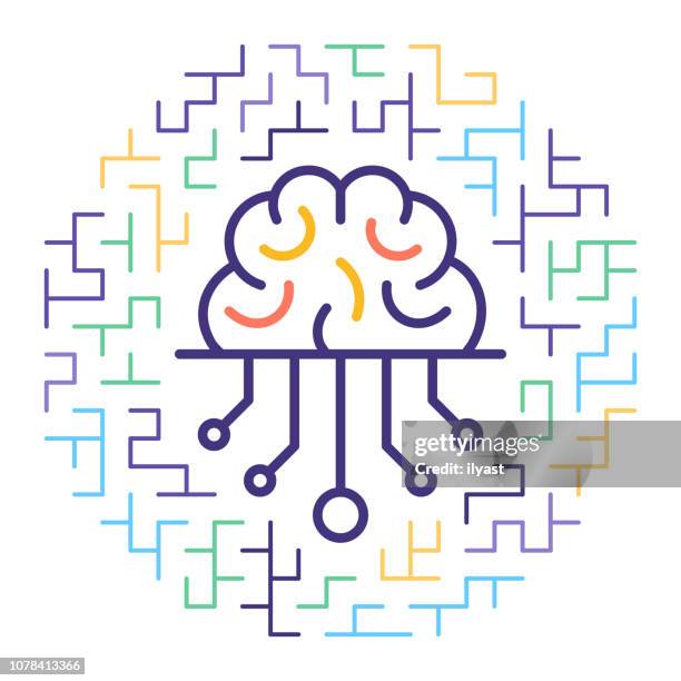 smart artificial intelligence line icon illustration - brain maze stock illustrations