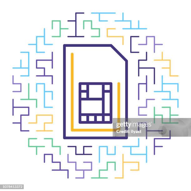 smart sim card & connectivity line icon illustration - sim card stock illustrations