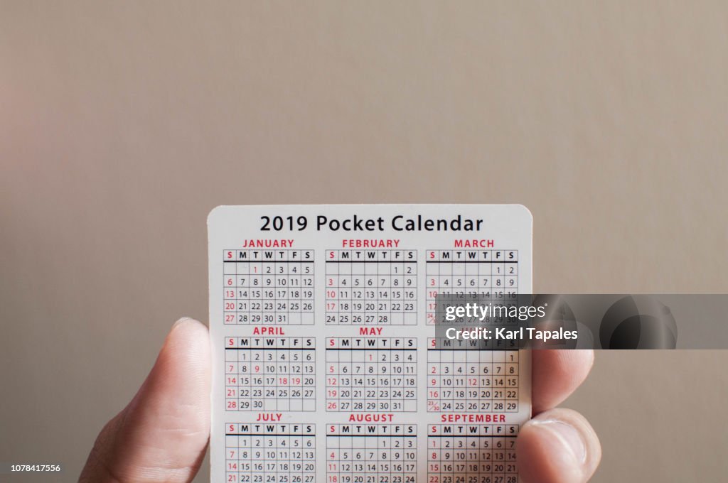 Holding a pocket new year calendar