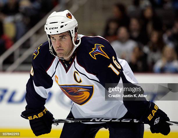 Andrew Ladd of the Atlanta Thrashers skates against the Pittsburgh Penguins at Consol Energy Center on December 28, 2010 in Pittsburgh, Pennsylvania.