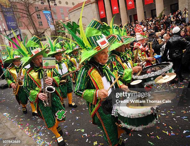 Members of the Durning String Band perform during the 2011 Mummers Parade January 1, 2011 in Philadelphia, Pennsylvania. Thousands of people enjoyed...