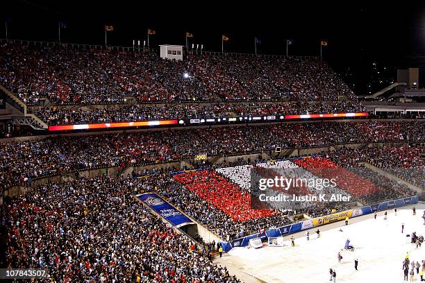 Canadian Flag is seen in the stands during the singing of the Canadian Anthem before the start of the 2011 NHL Bridgestone Winter Classic at Heinz...