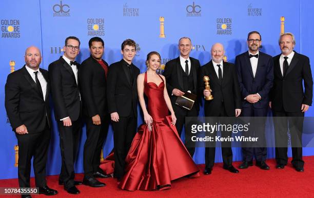 Cast and crew of 'The Americans' including Producer Justin Falvey, Brandon J. Dirden, Keidrich Sellati, Holly Taylor, Producer Joel Fields, producer...