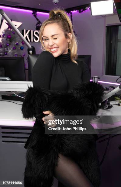 Miley Cyrus at Kiss FM Studio's on December 07, 2018 in London, England.