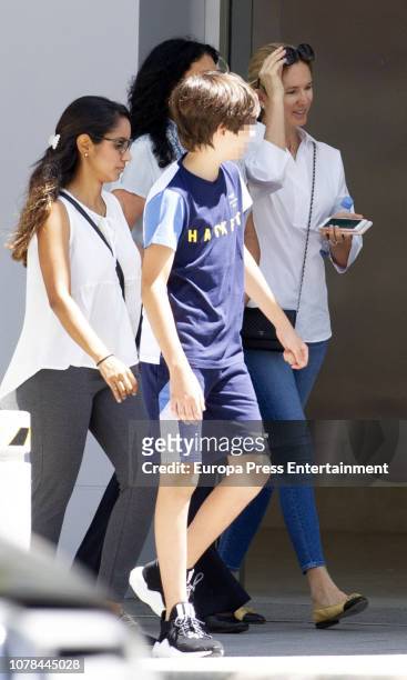 Julio Iglesias's wife, Miranda Rijnsburger and her son Guillermo Iglesias are seen on June 19, 2018 in Marbella, Spain.