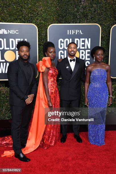 Ryan Coogler, Danai Gurira, Michael B. Jordan and Lupita Nyong'o attends the 76th Annual Golden Globe Awards at The Beverly Hilton Hotel on January...