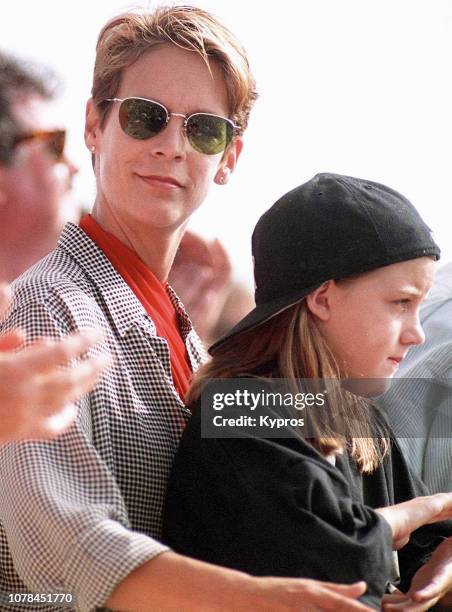 American actress, author, and activist Jamie Lee Curtis with her daughter Annie, circa 1995.