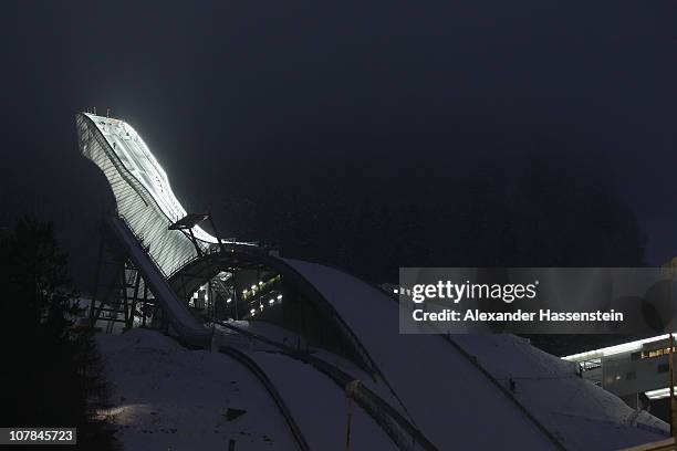 General view of the jumping hill after the FIS Ski Jumping World Cup event at the 59th Four Hills ski jumping tournament at Olympiaschanze on January...