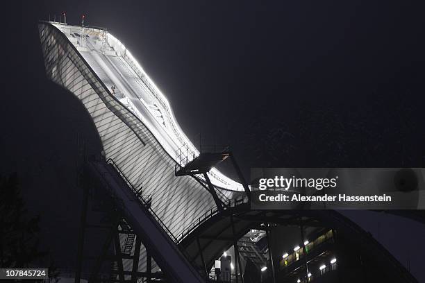 General view of the jumping hill after the FIS Ski Jumping World Cup event at the 59th Four Hills ski jumping tournament at Olympiaschanze on January...