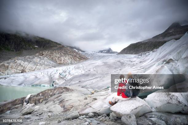 walking on retreating glacier - valais canton stock pictures, royalty-free photos & images