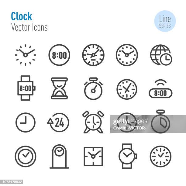 ilustraciones, imágenes clip art, dibujos animados e iconos de stock de iconos - vector línea serie del reloj - zona horaria