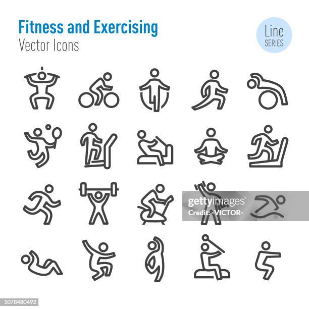 fitness und training icons - vektor-line-serie - rumpfbeuge stock-grafiken, -clipart, -cartoons und -symbole