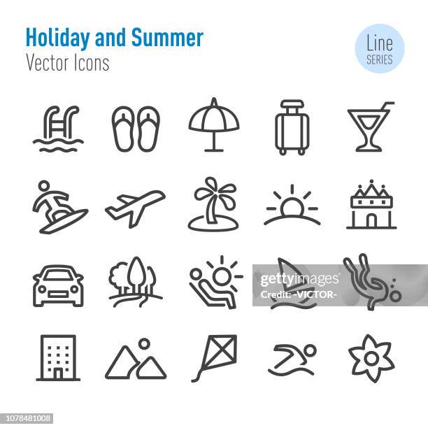 illustrations, cliparts, dessins animés et icônes de vacances et summer icons - vecteur ligne série - loisir picto