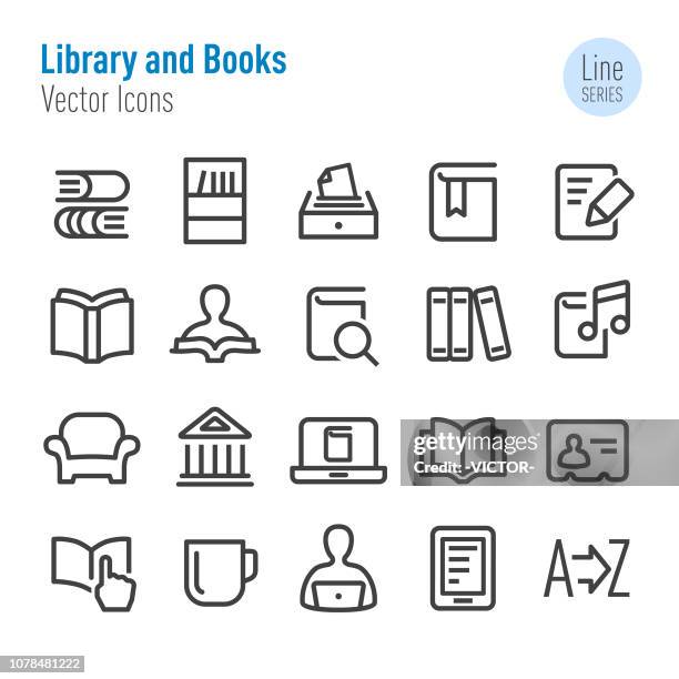 ilustraciones, imágenes clip art, dibujos animados e iconos de stock de biblioteca y libros iconos - vector línea serie - card file