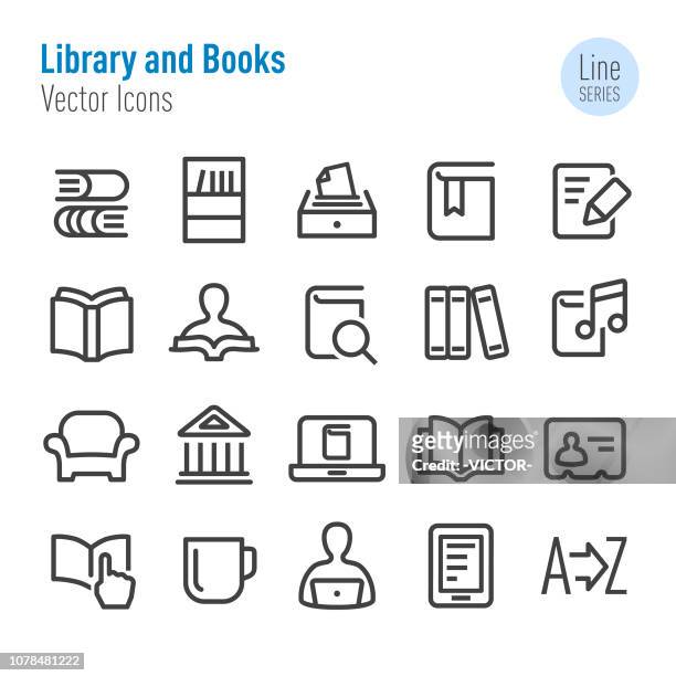 library and books icons - vector line series - filing tray stock illustrations