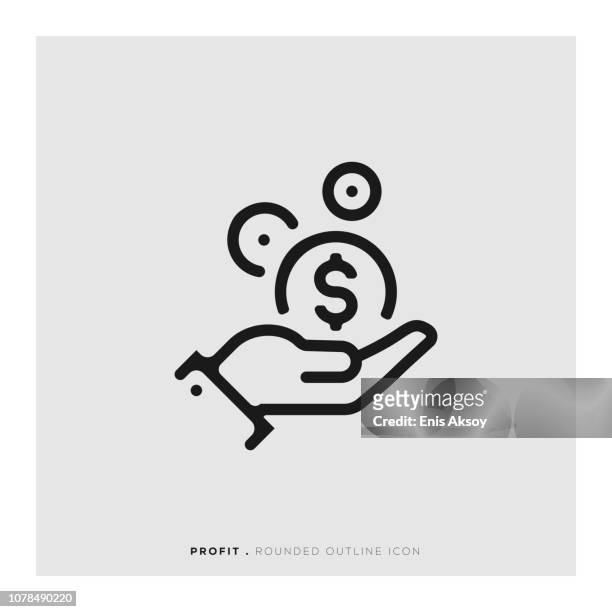 profit rounded line icon - human hand stock illustrations