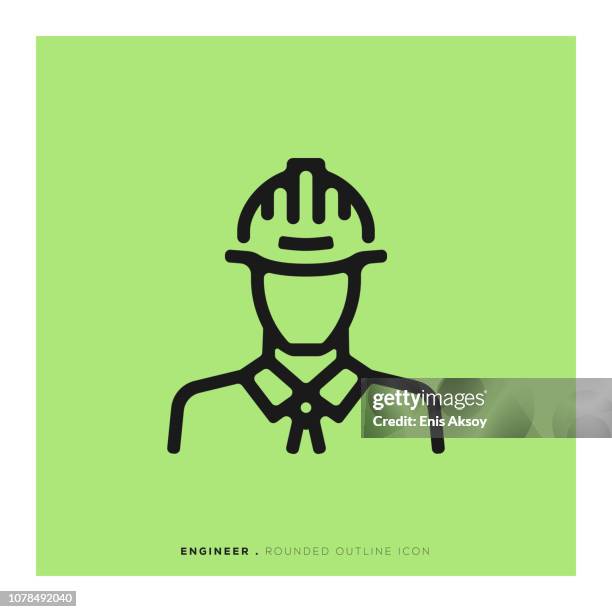 abgerundete liniensymbol ingenieur - architekt helm plan stock-grafiken, -clipart, -cartoons und -symbole