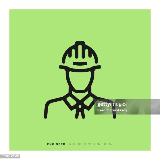 ilustraciones, imágenes clip art, dibujos animados e iconos de stock de icono de línea redondeada del ingeniero - building contractor