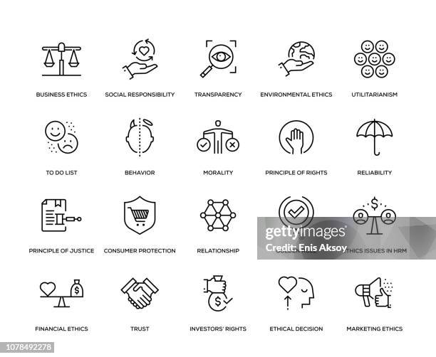 ilustraciones, imágenes clip art, dibujos animados e iconos de stock de conjunto de iconos de ética empresarial - decisions