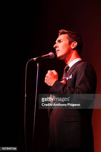 Correspondent Ari Shapiro performs on stage with Pink Martini during the New Years Eve celebrations at Arlene Schnitzer Concert Hall on December 31,...
