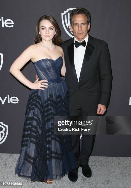 Ella Stiller and Ben Stiller attend the InStyle And Warner Bros. Golden Globes After Party 2019 at The Beverly Hilton Hotel on January 6, 2019 in...