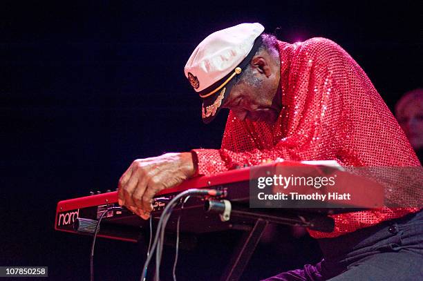 Chuck Berry collapses while performing at the Congress Theater on January 1, 2011 in Chicago, Illinois.