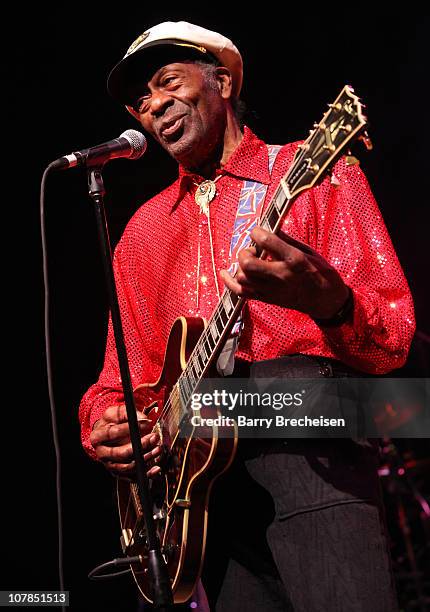 Chuck Berry performs at the Congress Theater on January 1, 2011 in Chicago, Illinois.