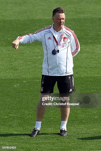 Head coach Louis van Gaal of Bayern issues instructions during the FC Bayern Muenchen training session at Aspire Academy for Sports Excellence...