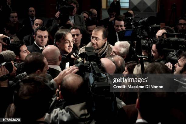 Fiat CEO Sergio Marchionne speaks to the press at the launch of Fiat Industrial's debut on the Stock Market on January 22, 2011 in Milan, Italy....