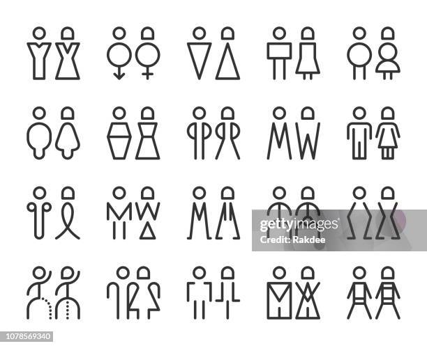 illustrations, cliparts, dessins animés et icônes de hommes et femmes signe - icônes de ligne - wc