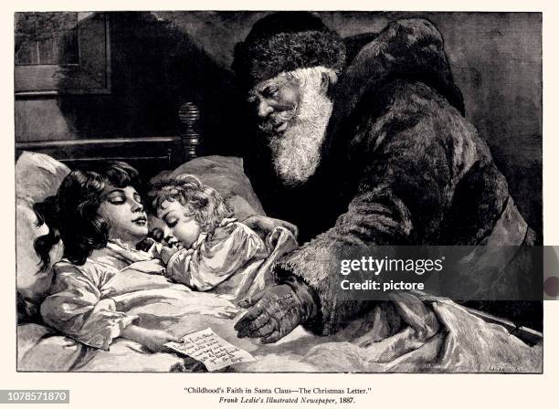 santa claus and the christmas letter (xxxl) - child asleep in bedroom at night stock illustrations