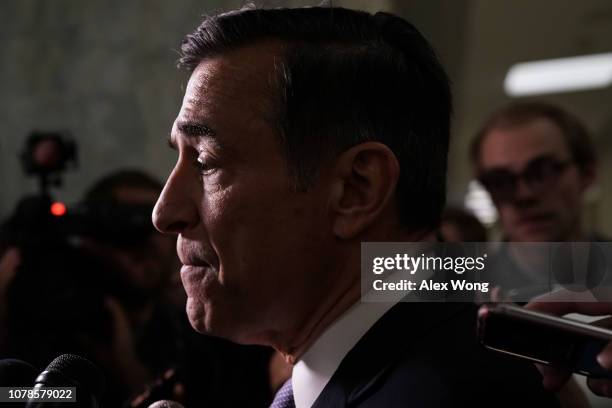 Rep. Darrell Issa speaks to members of the media at a hallway of the Rayburn House Office Building where former Federal Bureau of Investigation...