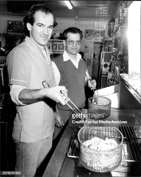 Tony Anastasopoulos and his father Harry in their shop.To go with story by Jill Sykes on Tony Anastasopoulos and his father Harry, who run a fish...
