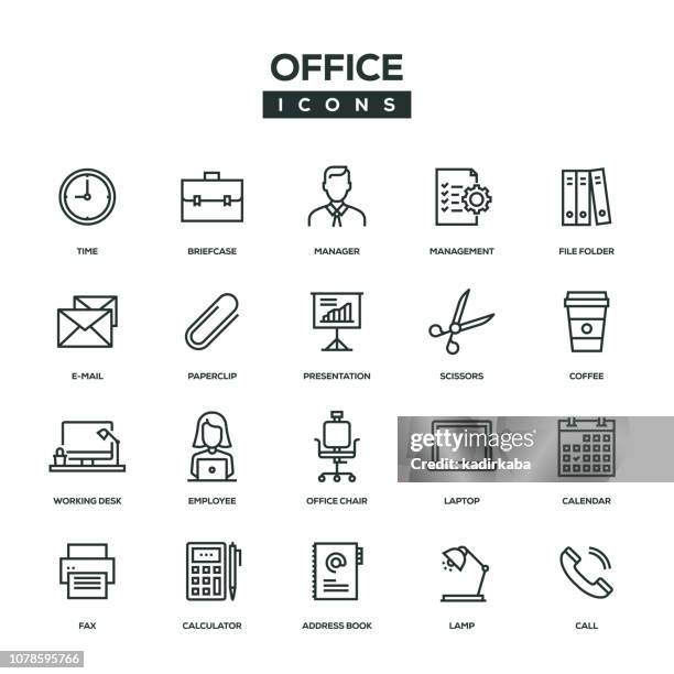office line icon set - calling from window stock illustrations