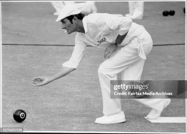 Lawn bowling championship at Roselands -- Terry Baldwin from Warrilla battlles it out in the mens singles championship. February 20, 1987. .