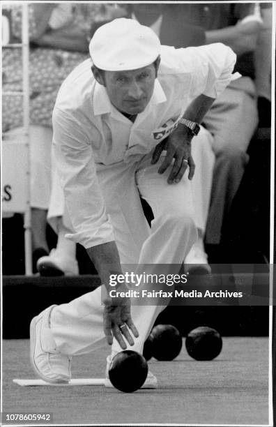 Lawn bowling championship at Roselands -- Terry Baldwin from Warrilla battlles it out in the mens singles championship. February 20, 1987. .