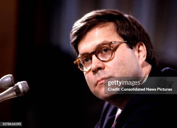 United States Deputy Attorney General William P Barr testifies before the US Senate Committee on the Judiciary during his confirmation hearing on...