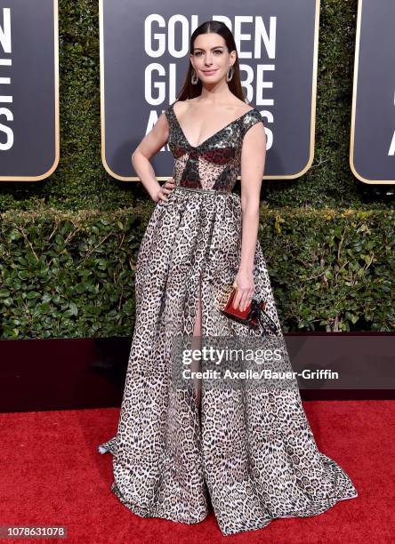 Anne Hathaway attends the 76th Annual Golden Globe Awards at The Beverly Hilton Hotel on January 6, 2019 in Beverly Hills, California.