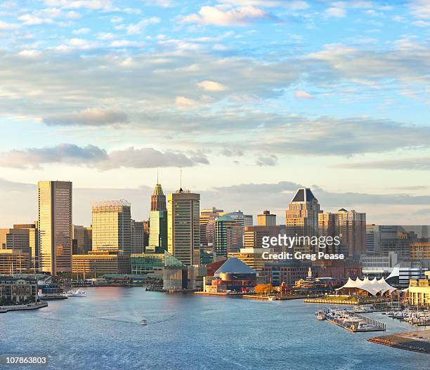 baltimore city skyline and inner harbor - baltimore maryland stock pictures, royalty-free photos & images