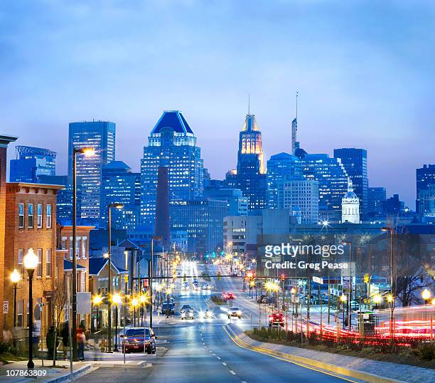 view of downtown baltimore city - baltimore maryland foto e immagini stock