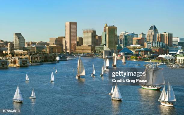 baltimore city skyline with the parade of sail - maryland stock pictures, royalty-free photos & images