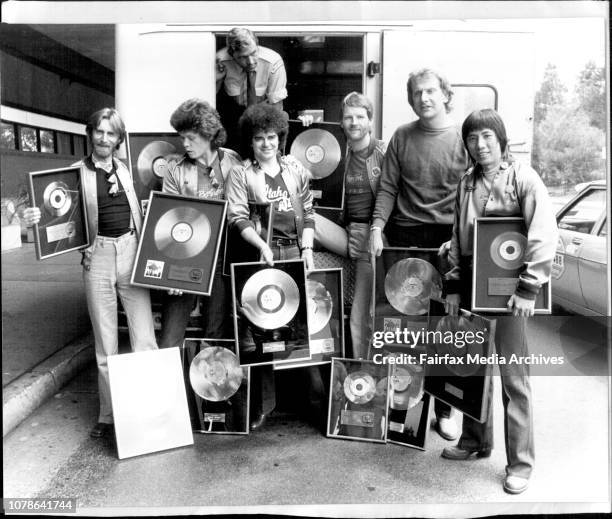 Air Supply" Australians very successful group returned from the U.S.A. After a 9 week tour.Pictured outside armoured truck.L to R: Frank Esler-Smith,...