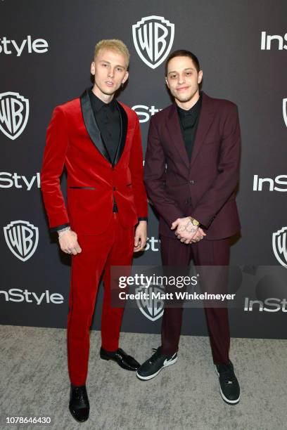 Machine Gun Kelly and Pete Davidson attend the 2019 InStyle and Warner Bros. 76th Annual Golden Globe Awards Post-Party at The Beverly Hilton Hotel...