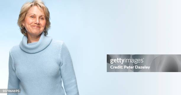 senior woman without make up and copy space - polo neck stock pictures, royalty-free photos & images