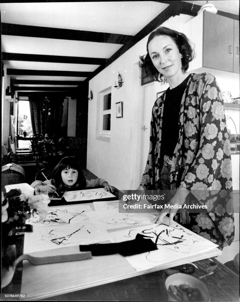 Designer Luciana Arrighi shown at her studio in Paddington where she is preparing for a Australian movie from a book by Patrick White.Also in the picture is her daugther Alalia age 4.One of our more successful expatriates, Luciana Arrighi is back in Austr