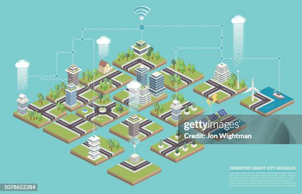 illustrations, cliparts, dessins animés et icônes de tuiles d’isométrique modular smart city - ville intelligente
