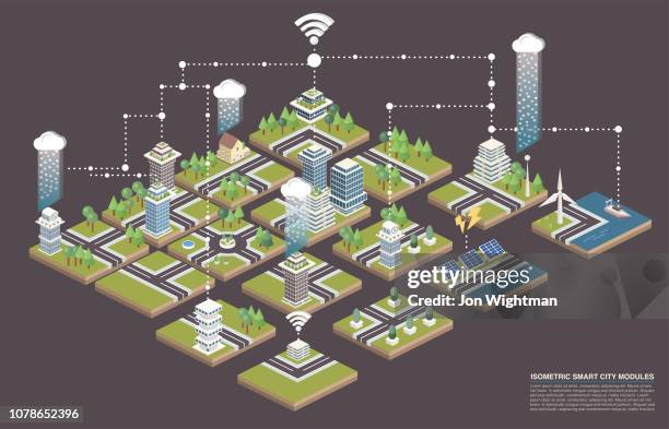 illustrations, cliparts, dessins animés et icônes de tuiles d’isométrique modular smart city - isometric projection