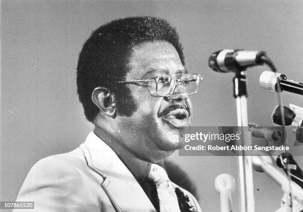 American Civil Rights leader Reverend Ralph Abernathy speaks at a press conference during the Republican National Convention, Kansas City, Missouri,...